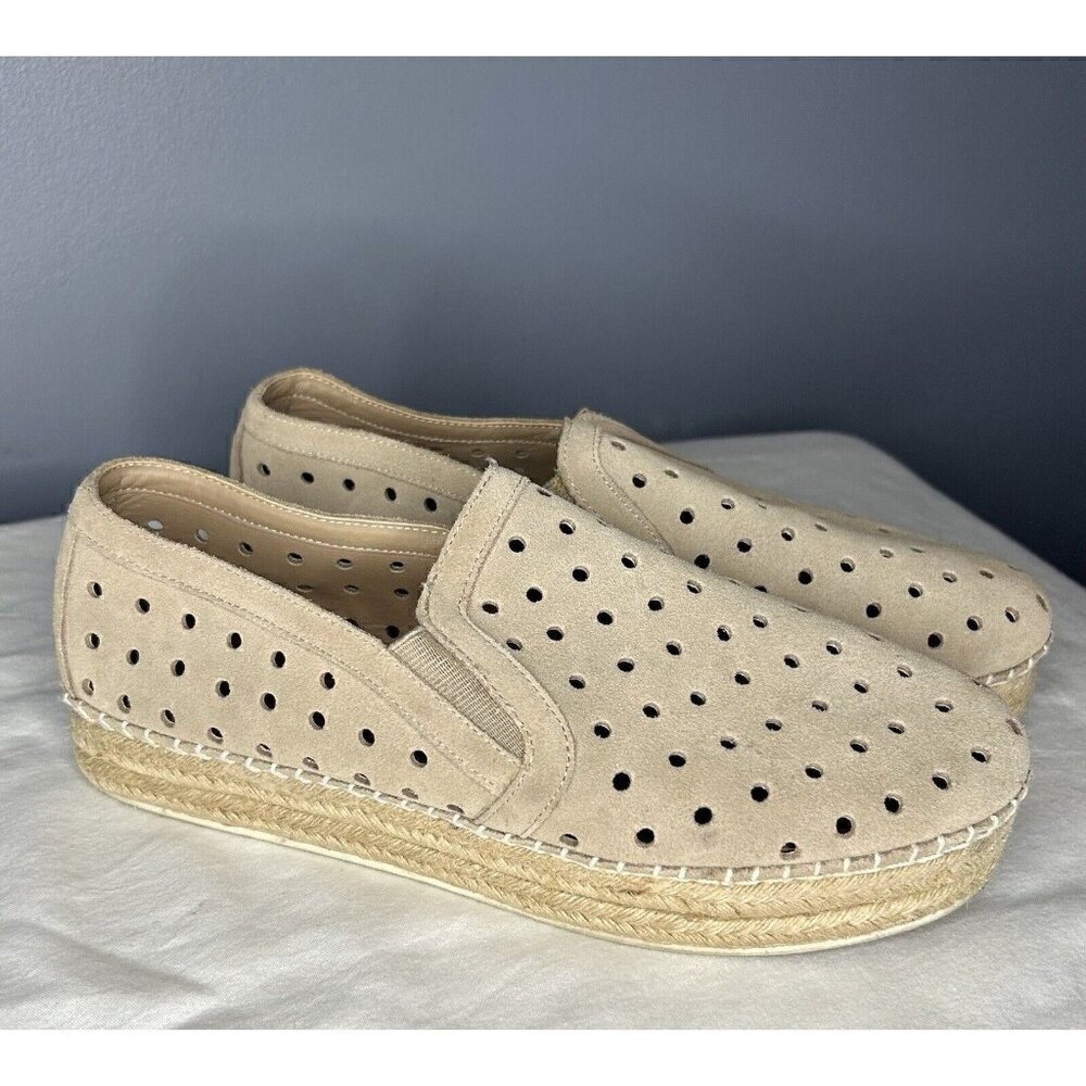 Steve Madden Suede Leather Espadrille Platform Shoes 8 Tan Cottagecore Boho Cute